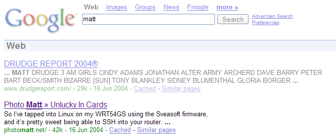 First two Google results for Matt qeuery.